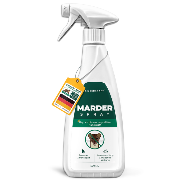 Silberkraft Marderspray 500ml, Effektiver Sofort- & Langzeitschutz gegen Marder im Auto, Dachboden & Haus, Verhindert Marderbisse an Kabeln & Schläuchen , Überdeckt Duftmarken für nachhaltige Abwehr