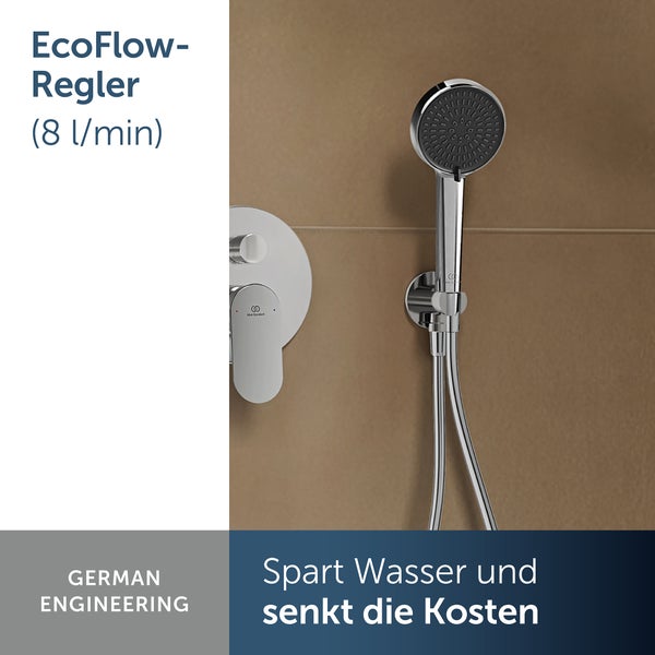 Brausegarnitur mit EcoFlow-Regler für acht Liter pro Minute
