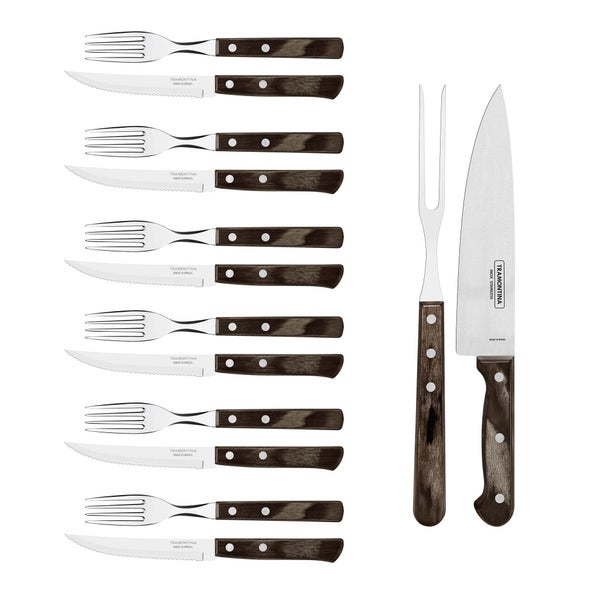 Tramontina Grillbesteckset mit Holzgriffen, bestehend aus Gabeln, Messern, Fleischgabel und Kochmesser