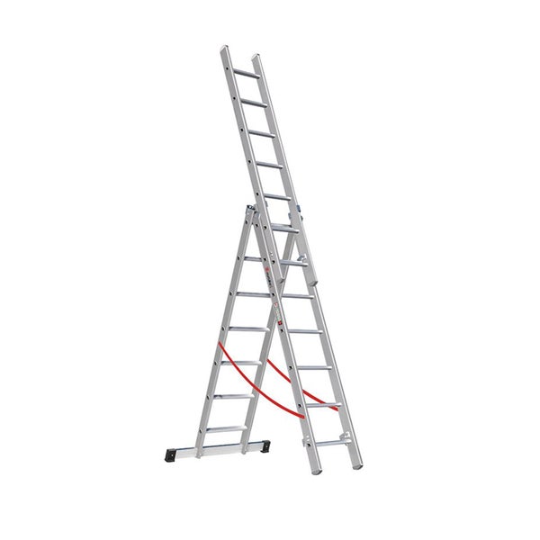 Mehrzweckleiter aus Aluminium mit drei Elementen in freistehender Position
