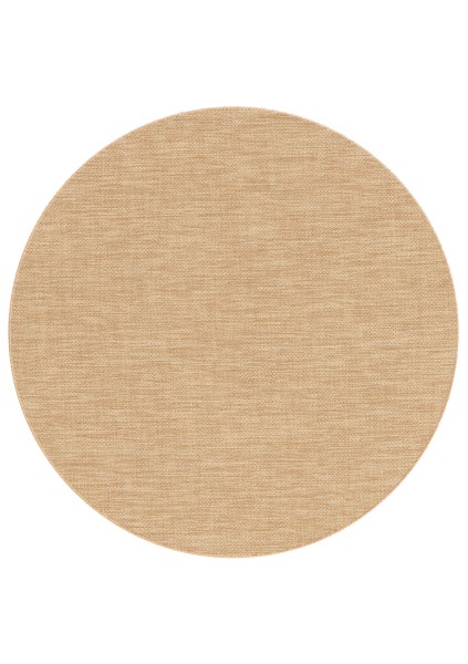 Runder beiger Teppich mit gewebter Struktur