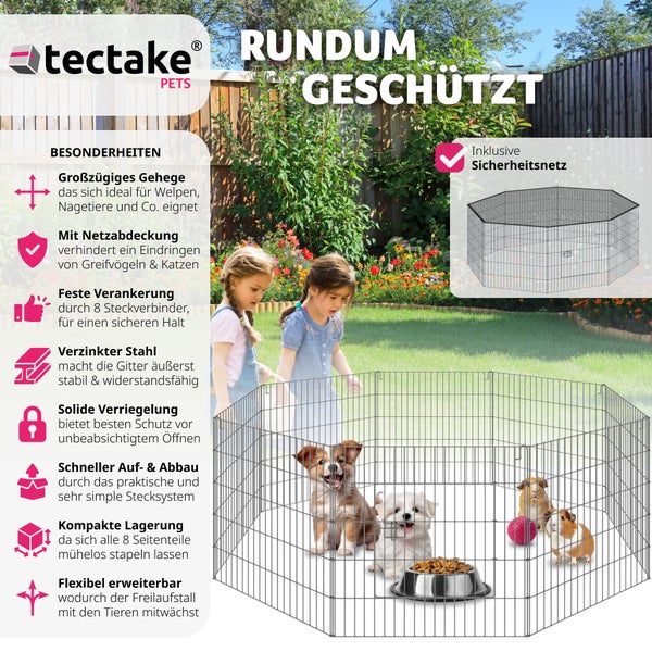 Freilaufgehege tectake Hopper 145 x 73 cm  aus 8 Gitterelementen schwarz