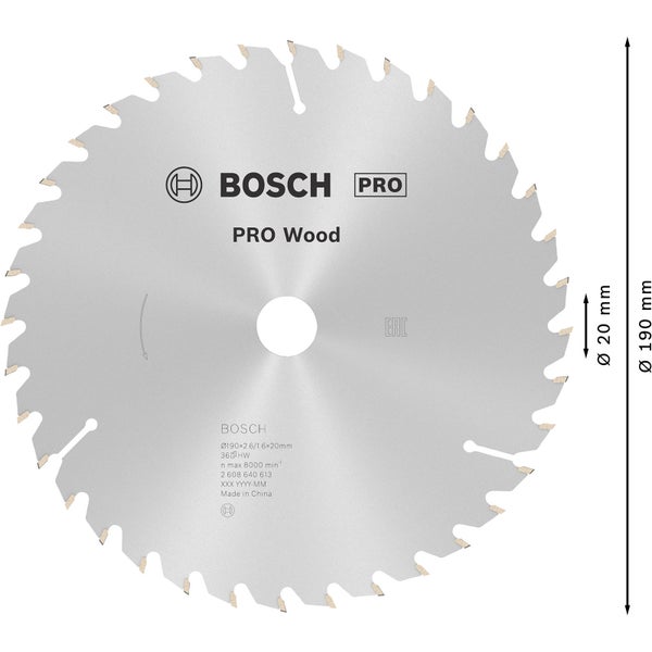 Bosch PRO Wood Kreissägeblatt 190 x 2,6 x 20 mm - 2608640613