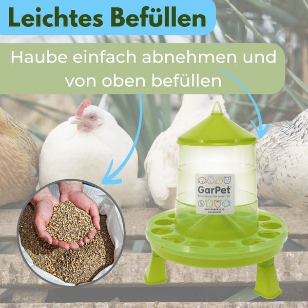 GarPet Futterautomat für Hühner mit Futter zur einfachen Befüllung