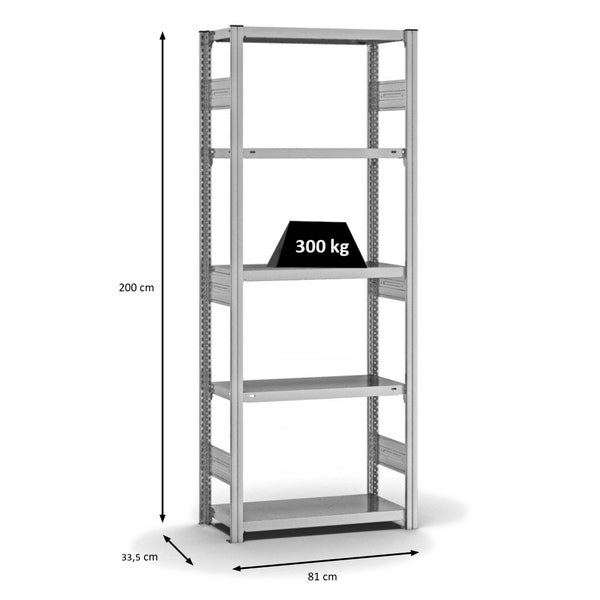 PROREGAL Fachbodenregal Stecksystem T-Profil Heavy-Duty Grundregal HxBxT 200 x 75 x 30 cm 5 Ebenen Fachlast 300 kg Beidseitig Nutzbar Verzinkt