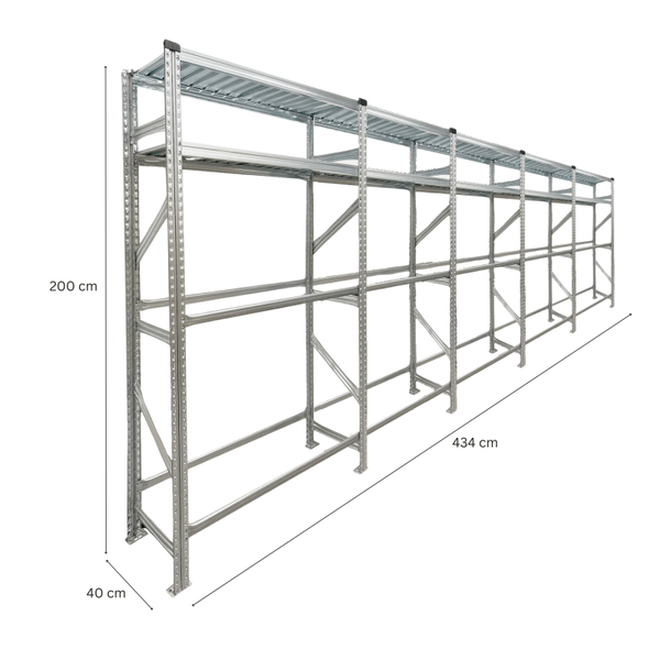 PROREGAL Reifenregal Proximo 200x450x40cm bis zu 40 Reifen auf 2 Ebenen + 2 Ablagen Verzinkt