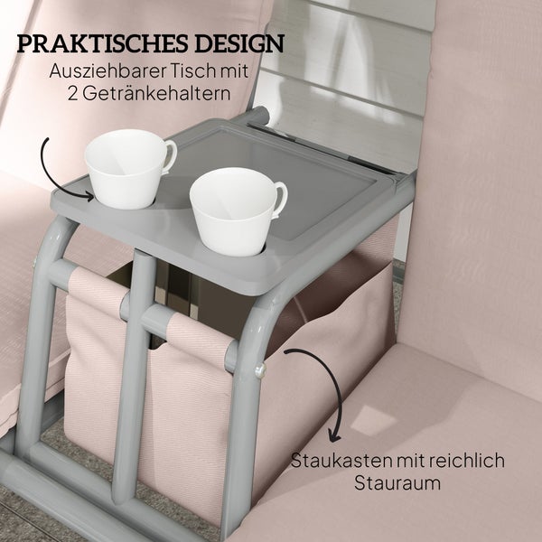 Outsunny Hollywoodschaukel mit Becherhalter und Seitentasche, 2-Sitzer Gartenschaukel mit Sonnendach, Schaukelbank belast bis 180 kg, Gartenliege für Garten, Terrasse, 175 x 112 x 165 cm, Beige
