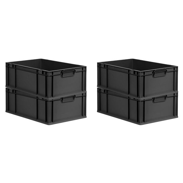 PROREGAL SuperSparSet 4x Eurobox NextGen Grip, HxBxT 22x40x60cm, 44 Liter, Griffe geschlossen, Verstärkter Boden, Schwarz, Eurobehälter, Transportbox, Transportbehälter, Stapelbehälter