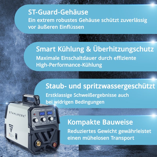 STAHLWERK Schweißgerät MIG MAG 200 ST IGBT Schutzgas mit 200 Ampere MMA E-Hand