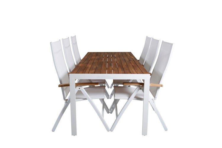 Bois Gartenset Tisch 90x205cm und 6 Stühle Panama weiß, natur. 90 X 205 X 76 cm