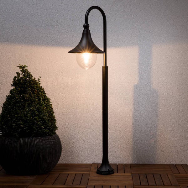 Lindby Außenleuchte Daphne (spritzwassergeschützt (Modern) in Schwarz aus Aluminium (1 flammig, E27) - Wegeleuchte Pollerleuchte Wegelampe Sockelleuchte