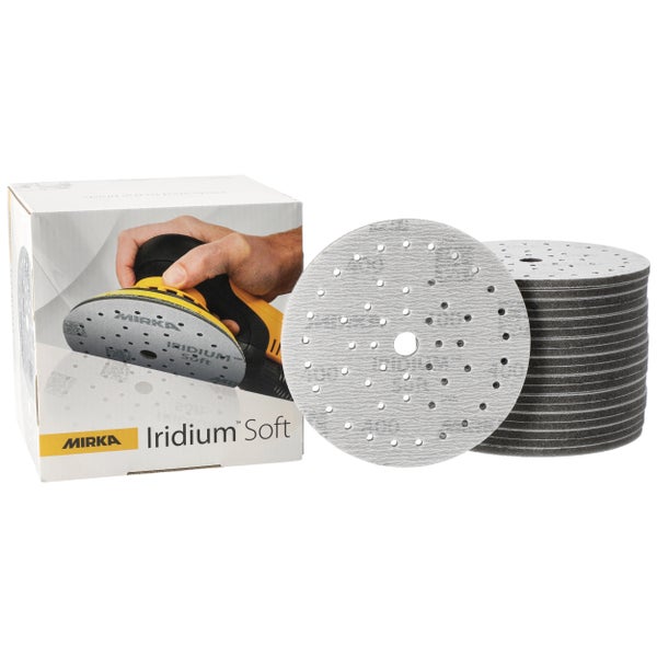 Mirka Iridium Soft Schleifscheiben Ø 150 mm / Korn P400 / Klett Multifit / 20 Stück / schaumbasiertes Schleifmittel für präzises Trockenschleifen, Klarlackschliff, Finish