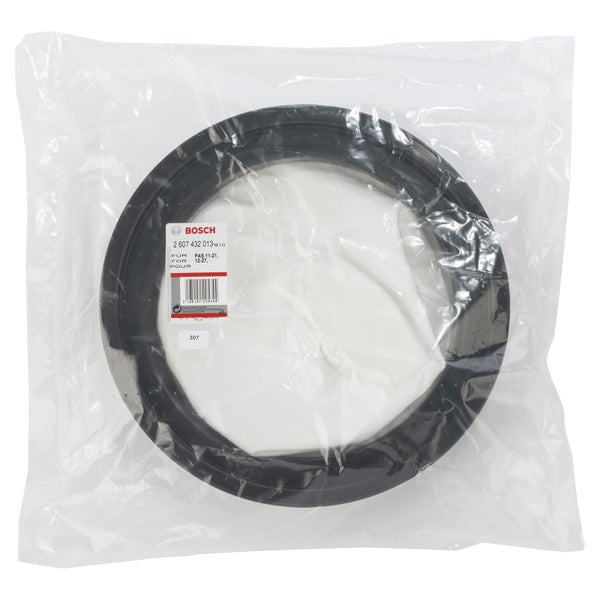 Bosch Dauerfilter für Staubsauger PAS 11-21 und 12-27, runder schwarzer Kunststoffrahmen mit weißem Stoffeinsatz.