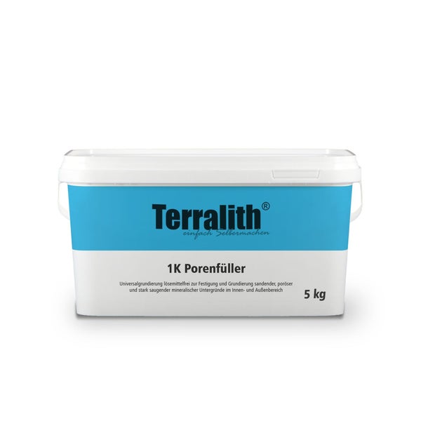 Terralith 1K Porenfüller 5 Kilogramm, lösemittelfreie Universalgrundierung für mineralische Untergründe im Innen- und Außenbereich.