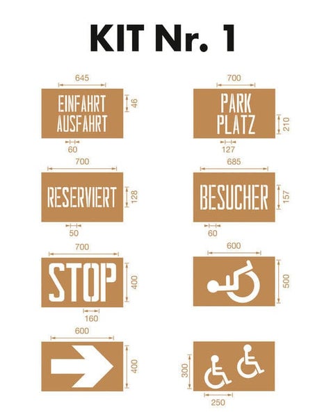 Bodenmarkierung Schablonensatz Kit 1 - Parkplatz