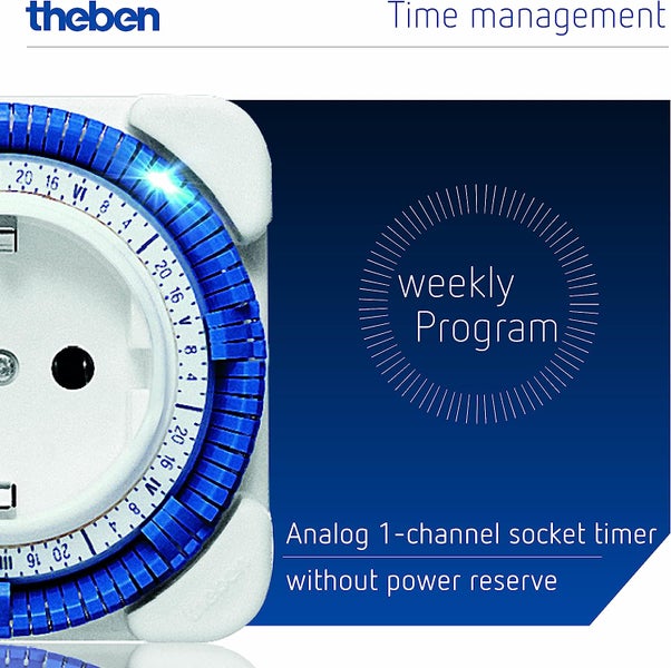 Theben 0270930 theben-Timer 27 mit Wochenprogramm - analoge Zeitschaltuhr für den Innenbereich, Steckdosen-Schaltuhr, Zeitprogrammstecker