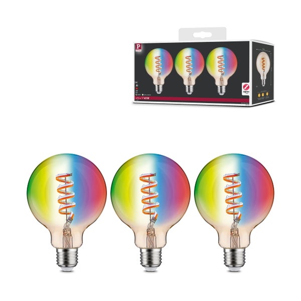 Drei LED Leuchtmittel mit E27-Sockel und Wendel