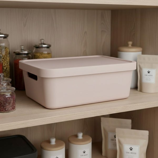 Aufbewahrungsbox mit Deckel im Regal