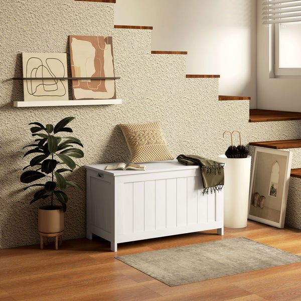 HOMCOM Truhe, Aufbewahrungsbox, Auflagenbox mit Griff, Gerätetruhe mit Deckel, für Wohzimmer, Schlafzimmer, Weiß, 81 x 40 x 46 cm