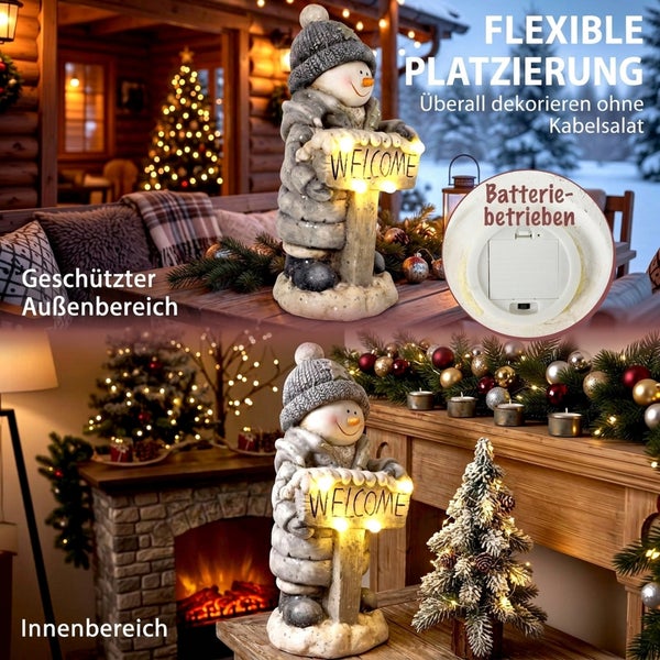 Beleuchtete Schneemann Weihnachtsdekoration mit Willkommensschild für geschützten Außenbereich und Innenbereich, batteriebetrieben