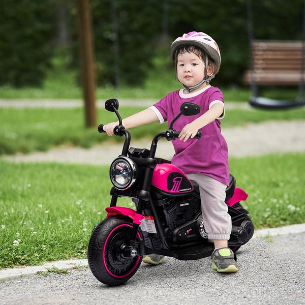 HOMCOM Kindermotorrad mit 2 abnehmbaren Stützrädern, 3 km/h, für 1,5-3 Jahre Kinder, 76 x 42 x 57 cm, Kunststoff, Eisen, Rosa