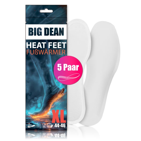 Big Dean Heat Feet Fußwärmer, 10 Paar, Größe L 41,5 bis 43,5, luftaktivierte Einlegesohlen mit natürlichen Inhaltsstoffen.