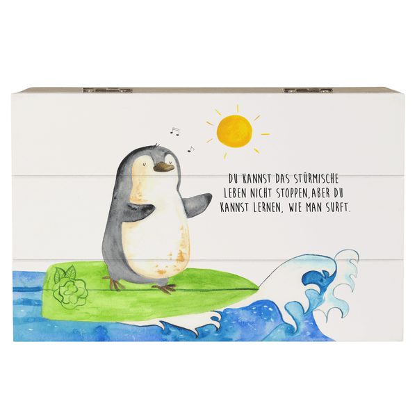 Mr. & Mrs. Panda 19 x 12 cm Holzkiste Pinguin Surfer - Weiß