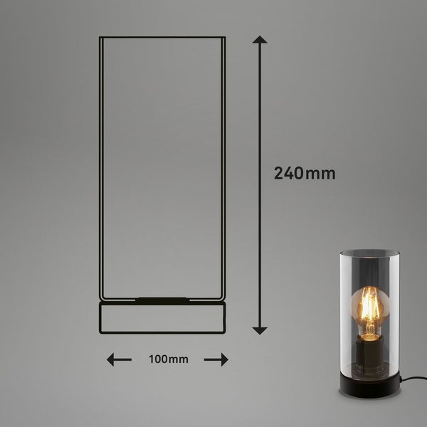 Abmessungen der Tischleuchte: 240 mm Höhe und 100 mm Breite