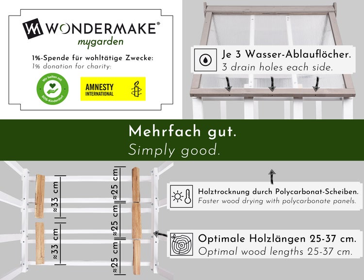 WONDERMAKE® Design Kaminholzregal aus Holz mit Dach außen, Brennholzregal Holzlager-Regal Feuerholzregal Kaminholzunterstand Kaminholzlager klein Brennholzlager draußen Outdoor, 1,8 SRM, weiß grau