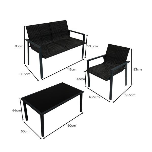 Rattan Terrassenmöbel Set - Schwarz