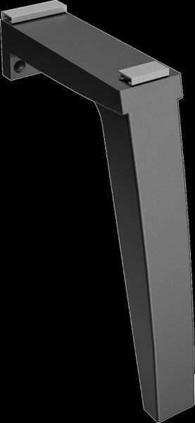 Ein einzelnes, angewinkeltes Tischbein aus Metall zur Möbelmontage.