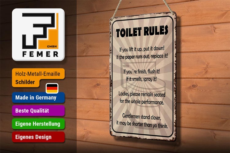 Blechschild Spruch 20x30cm toilet rules if you lift it up