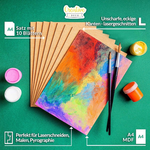 Creative Deco 10xA4 MDF Platten 300x210x3 mm