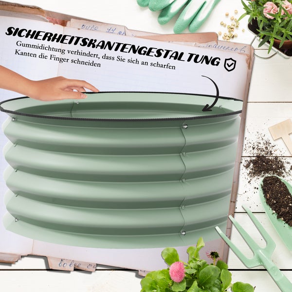 Outsunny 2er-Set Hochbeet aus Stahl, Pflanzbeet Frühbeet Gartenbeet Blumenkasten stapelbar, Pflanzkasten Gemüsebeet Ø60x30cm für Garten Balkon, Pflanzkübel für Blumen, Pflanzen, Gemüse