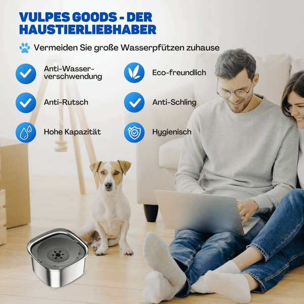 Vulpes Goods Wassernapf für Hunde - 3L - Auslaufsicher Trinknapf - Reisenapf - Rostfreier Stahl - Wasserspender für Haustier