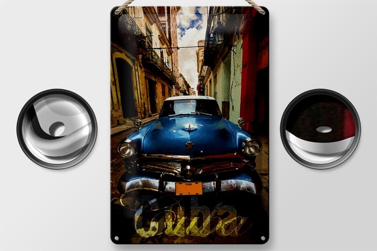 Blechschild Spruch 20x30cm Cuba blaues Auto