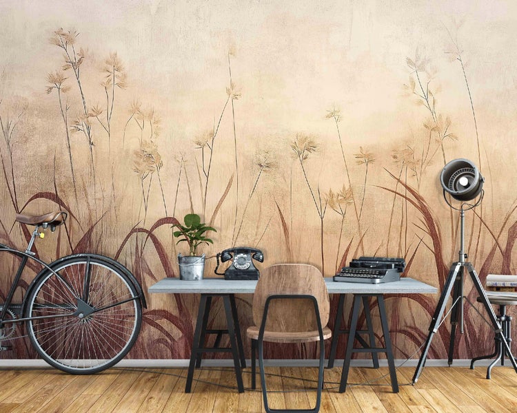Fototapete Gras Boho Wohnzimmer Modern Vlies Tapete 350x250 cm
