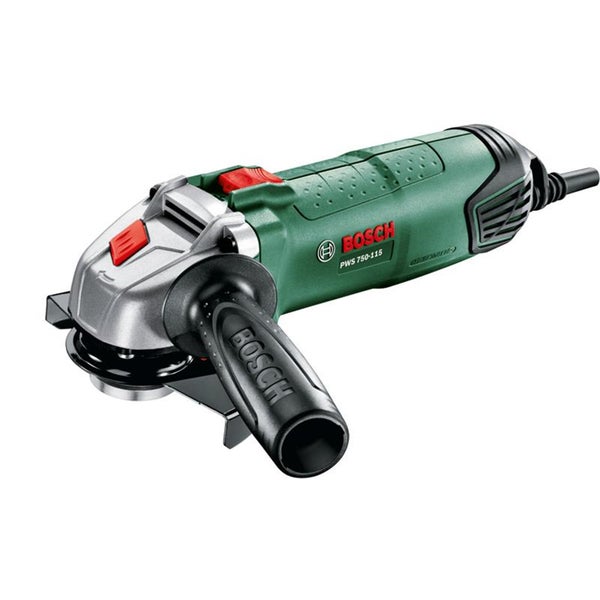 Bosch Winkelschleifer PWS 750-115 mit seitlichem Handgriff und Schutzhaube für Trenn- und Schleifarbeiten