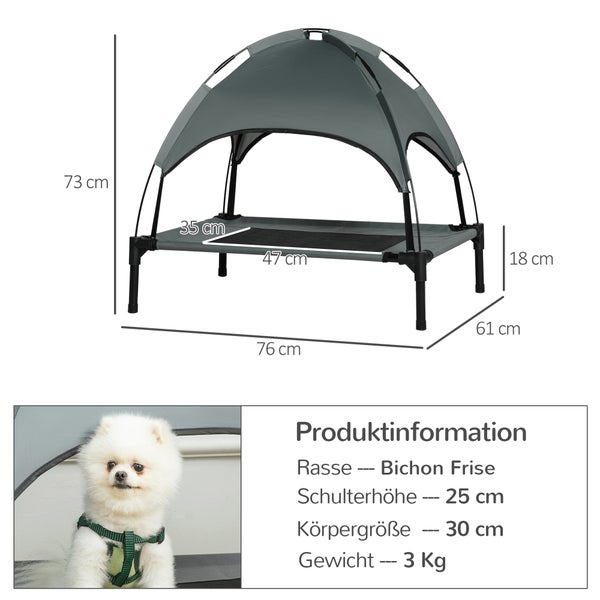 PawHut Hundebett, L76 x B61 x H73 cm, Metall, Oxford, Netzstoff, Taftstoff, Grau+Schwarz