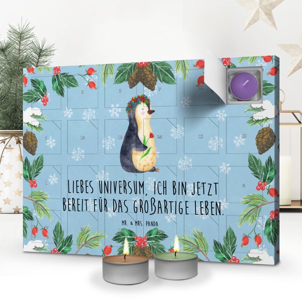 Mr. & Mrs. Panda Duftkerzen Adventskalender Pinguin Blumen - Blau Pastell