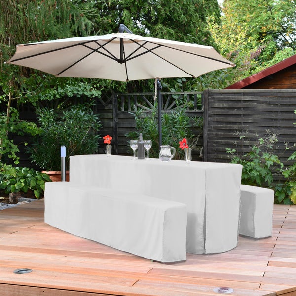 Beautissu Basic L Biertischhusse 70cm lang Schlitz Weiß (3tlg)