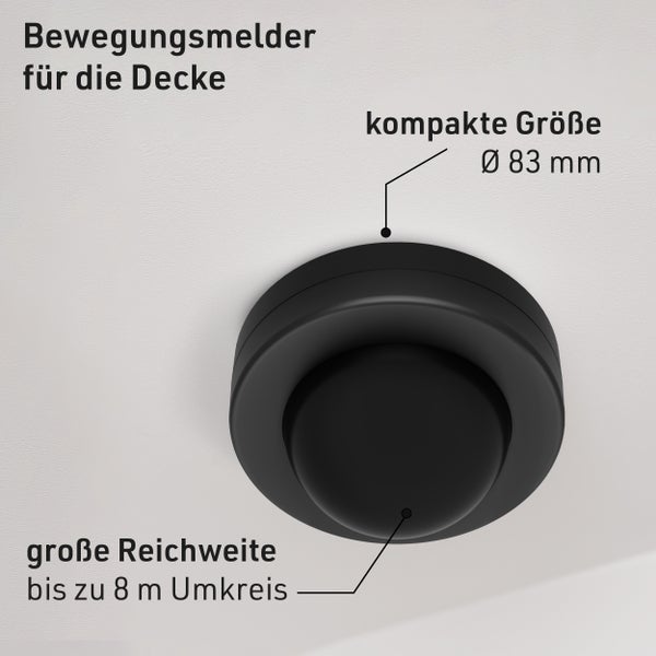 Deckenbewegungsmelder mit acht Meter Reichweite und einem Durchmesser von 83 Millimetern