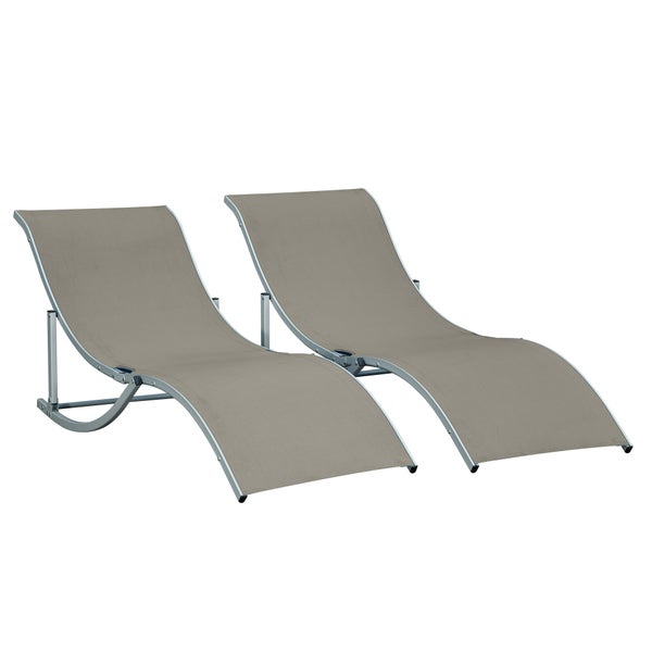 Outsunny 2er Set Sonnenliege, ergonomisch, 165 x 61 x 63 cm, Aluminium, Texteline, Hellgrau