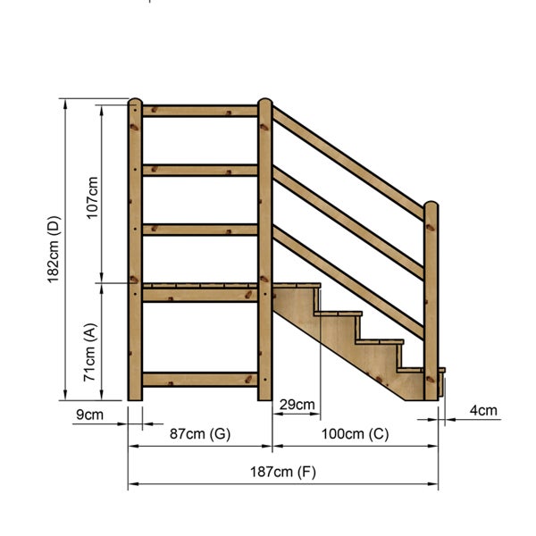 Illustration einer Holztreppe mit Maßangaben