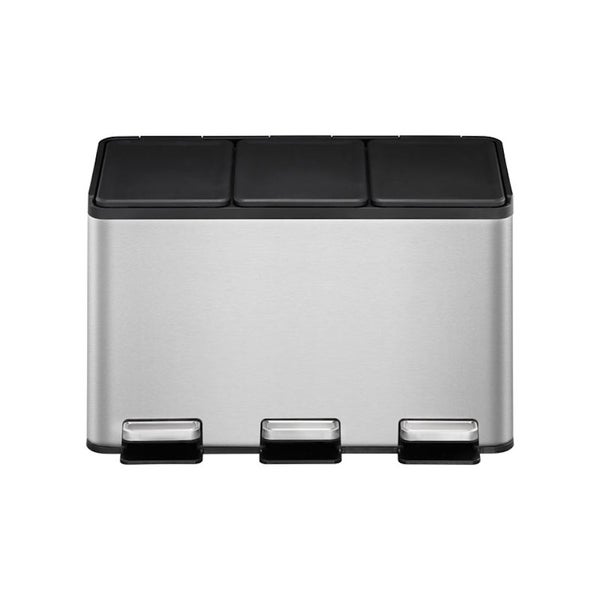 PROREGAL Rechteckiger Treteimer Aus Gebürstetem Edelstahl Mit Getrennten Soft Close & Stay Open Deckel 30 Liter HxBxT 37,1 x 59,5 x 32,1 cm Silber