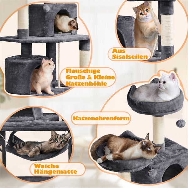 Katzenkratzbaum mit Katzenhöhlen, Liegemulde und Hängematte