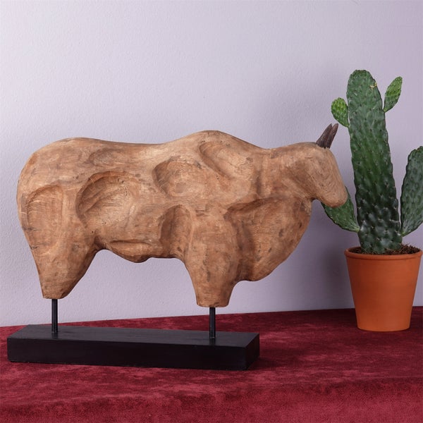 Skulptur Bull Mangoholz natur-schwarz