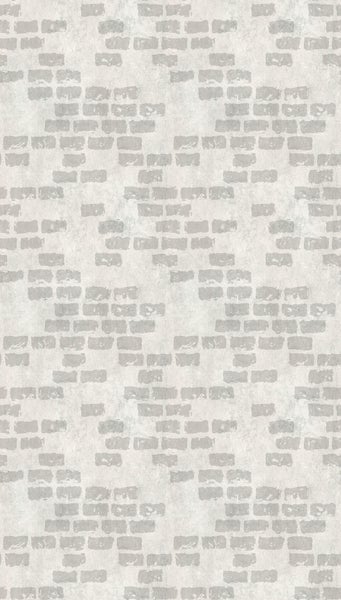 Tapete in Backsteinoptik in Hellgrau und Beige mit strukturierter Oberfläche.