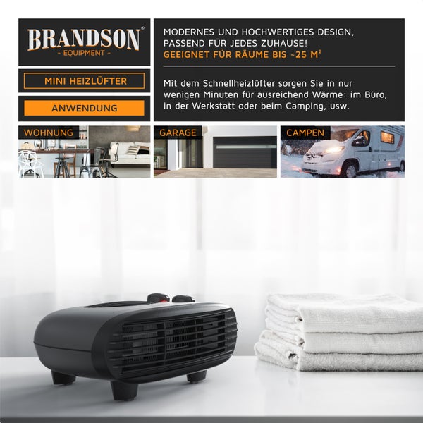 Brandson Heizlüfter 2000W, 2 Leistungsstufen, Thermostat, energiesparend, leise, Überhitzungsschutz, automatische Abschaltung, Grau