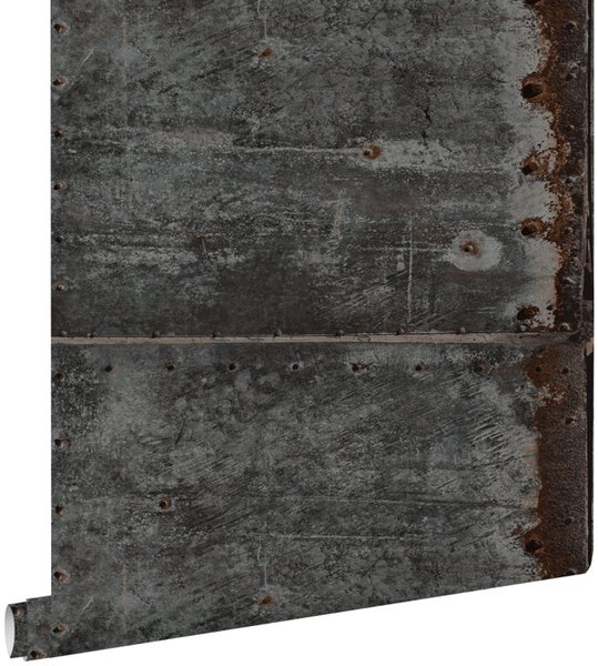 ESTAhome Tapete Metallplatten Schwarz und Rostbraun - 53 cm x 10.05 m - 138222